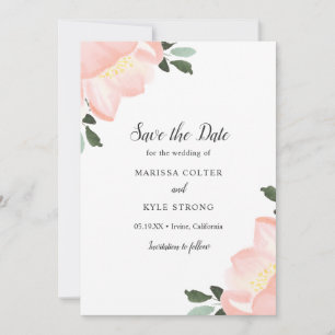 Pink Watercolor Floral Elegant Wedding Save The Date