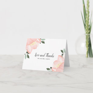 Pink Watercolor Floral Elegant Wedding Thank You Card