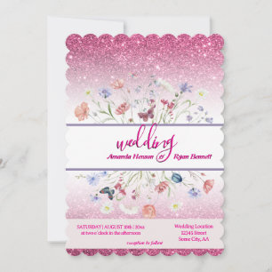 Pink Watercolor Floral Flower Wedding Invitation