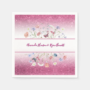 Pink Watercolor Floral Flower Wedding Napkin