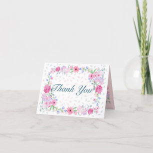 Pink Watercolor Floral Folded Thank You Card
