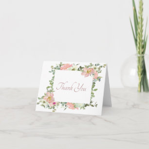 Pink watercolor floral frame thank you card