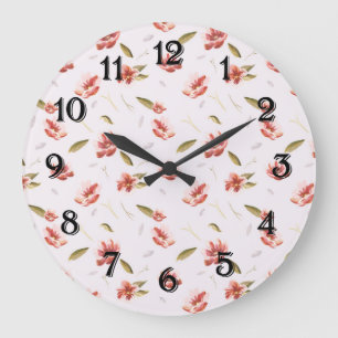 Pink Watercolor Floral Garden Large Clock