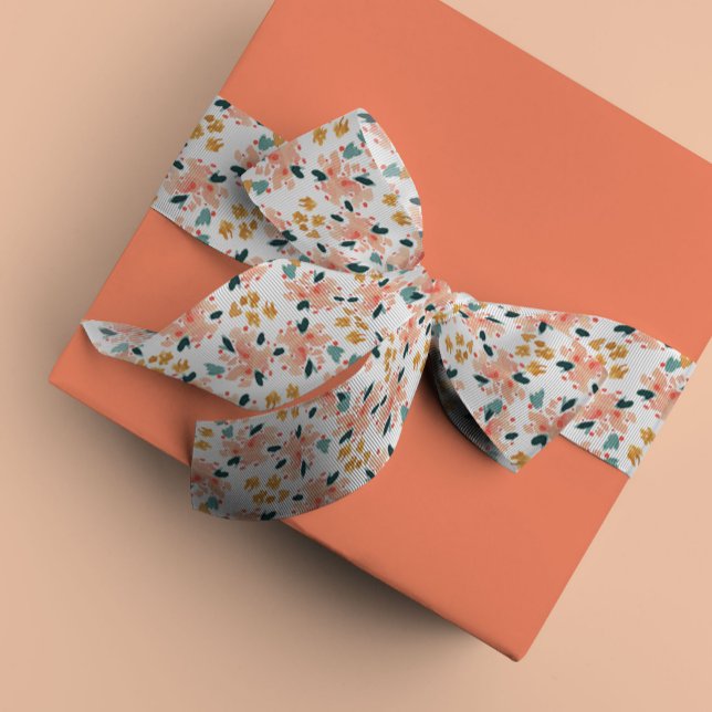 Pink Watercolor Floral Garden Satin Ribbon (Pink floral garden watercolor grosgrain or satin ribbon.)