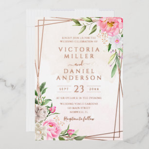 Pink Watercolor Floral Geometric Gold Wedding