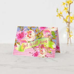 Pink Watercolor Floral Get Well Soon with Message Card