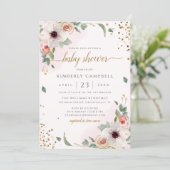 Pink Watercolor Floral Girl Baby Shower Invitation (Standing Front)