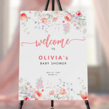 Pink watercolor floral girl baby shower welcome
