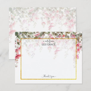 Pink Watercolor Floral & Gold Frame Thank You Card