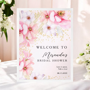 Pink Watercolor Floral Gold Glitter Bridal Shower Poster