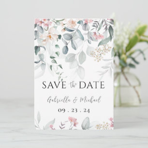 Pink Watercolor Floral Greenery Wedding Save The Date