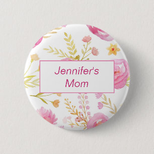Pink Watercolor Floral ID Baby Shower 6 Cm Round Badge