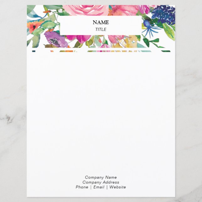 Pink Watercolor Floral Letterhead (Front)