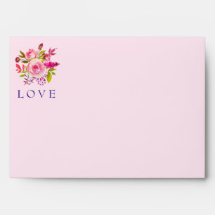 Pink Watercolor Floral LOVE Wedding Pre-Printed Envelope