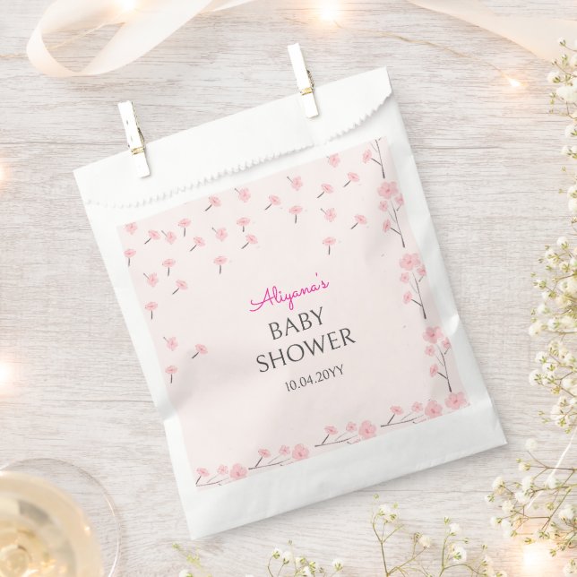 Pink Watercolor Floral Minimal Baby Shower Favour Bags (Clipped)