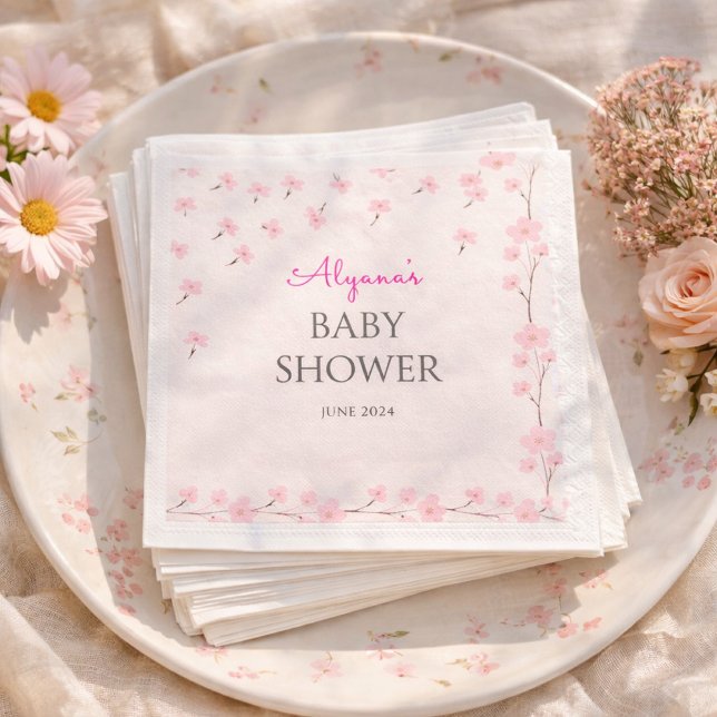 Pink Watercolor Floral Minimal Baby Shower Napkin (Creator Uploaded)