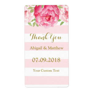 Pink Watercolor Floral Mint Stripes Wedding Labels