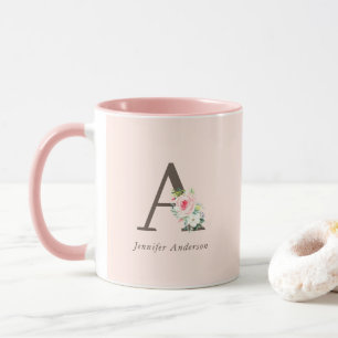 Pink Watercolor Floral Monogram Mug