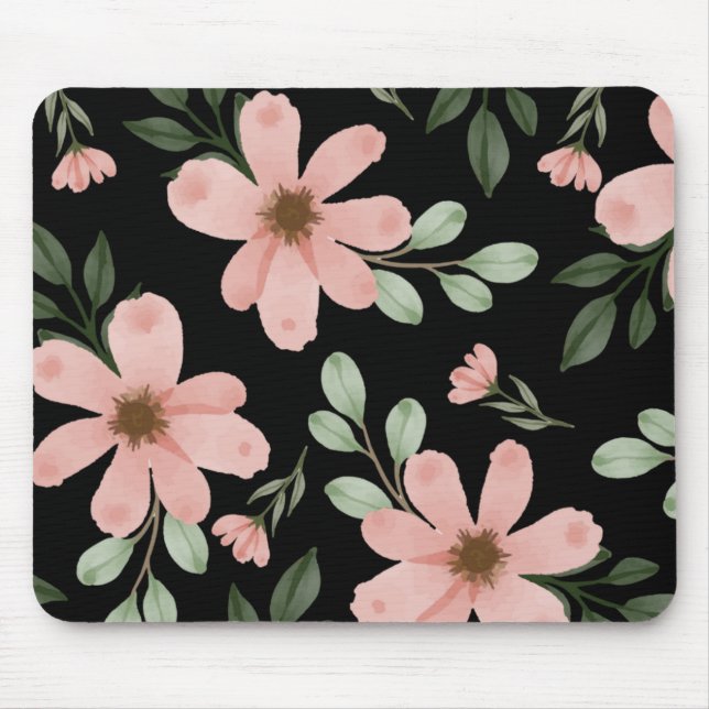 Pink Watercolor Floral Mouse Pad (Front)