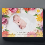 Pink Watercolor Floral New Baby Girl Photo Plaque<br><div class="desc">Beautiful and elegant Tabletop Plaque with Easel Personalize with your Baby photos.</div>