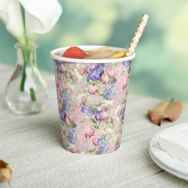 Pink Watercolor Floral Pastel Paper Cups (Insitu)