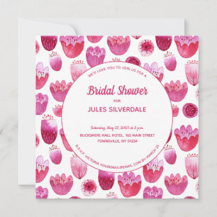 Pink Watercolor Floral Pattern Bridal Shower Invitation