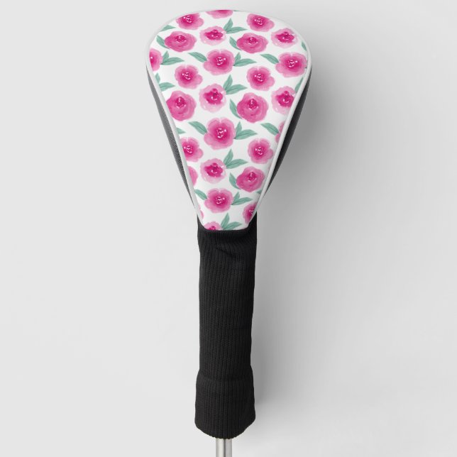Pink Watercolor Floral Pattern Golf Head Cover (Front)