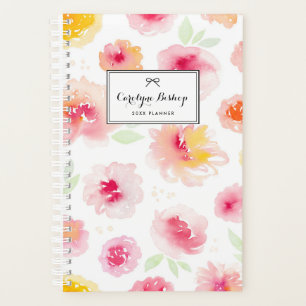 Pink Watercolor Floral Pattern Personalised Planner