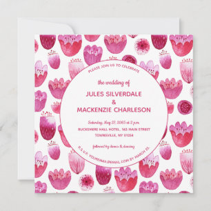 Pink Watercolor Floral Pattern Wedding Invitation