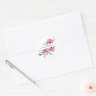 Pink watercolor floral personalised  classic round sticker