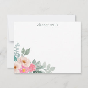 Pink Watercolor Floral Personalised Stationery Card
