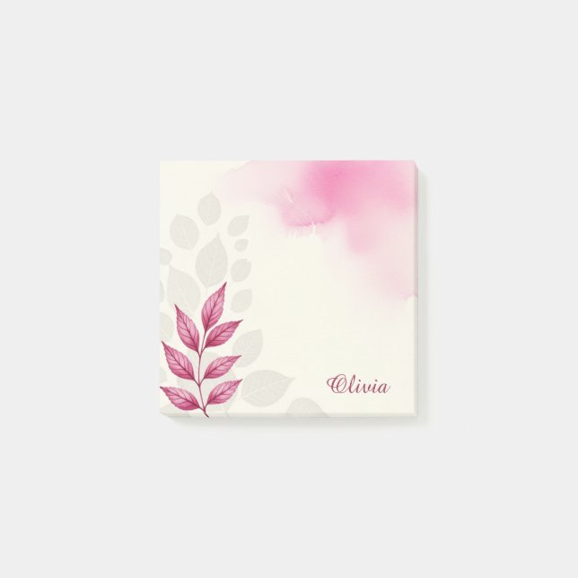 Pink Watercolor Floral Personalised Sticky Notes (Front)