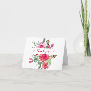 Pink watercolor floral personalised thank you ca card