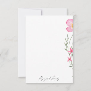 Pink Watercolor Floral Personalised Thank You Card