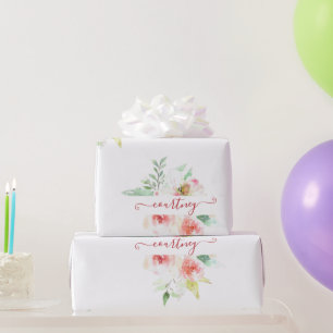 Pink watercolor floral personalised  wrapping pape paper