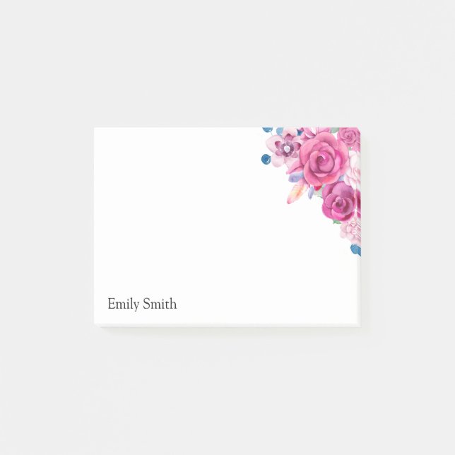 Pink Watercolor Floral Post-it Notes (Front)