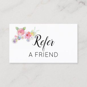 Pink Watercolor Floral Refer a Friend Referral Card