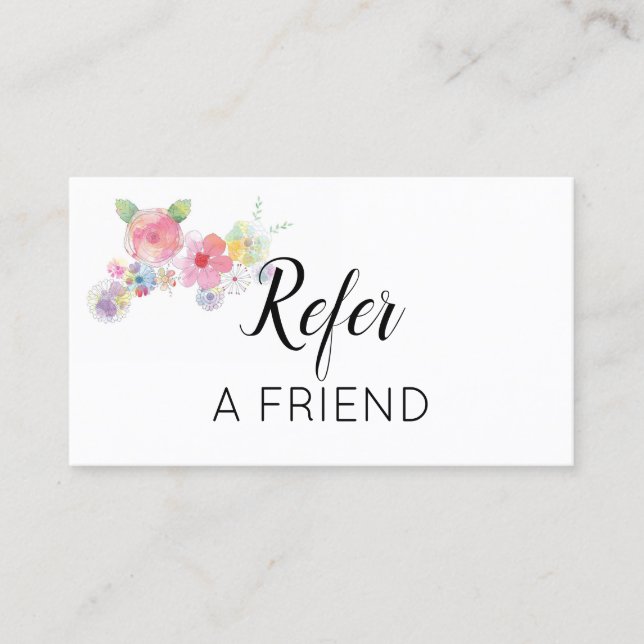 Pink Watercolor Floral Refer a Friend Referral Card (Front)