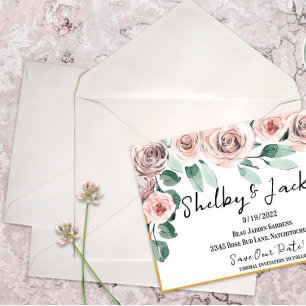 Pink Watercolor Floral Rose Gold Save The Date Enclosure Card