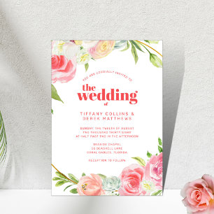 Pink Watercolor Floral Roses Botanical Wedding Invitation