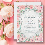 Pink Watercolor Floral Roses Pearls 21st Birthday<br><div class="desc">Surprise 21st birthday party custom invitations designed with elegant blush pink watercolor floral,  greenery,  and pearls.  Text is fully customisable,  so design these invitations for anyone of any age.</div>