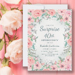 Pink Watercolor Floral Roses Pearls 40th Birthday<br><div class="desc">Surprise 40th birthday party custom invitations designed with elegant blush pink watercolor floral,  greenery,  and pearls.  Text is fully customisable,  so design these invitations for anyone of any age.</div>
