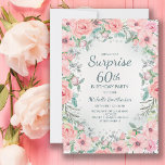Pink Watercolor Floral Roses Pearls 60th Birthday<br><div class="desc">Surprise 60th birthday party custom invitations designed with elegant blush pink watercolor floral,  greenery,  and pearls.  Text is fully customisable,  so design these invitations for anyone of any age.</div>