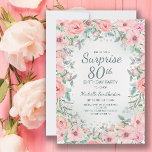 Pink Watercolor Floral Roses Pearls 80th Birthday<br><div class="desc">Surprise 80th birthday party custom invitations designed with elegant blush pink watercolor floral,  greenery,  and pearls.  Text is fully customisable,  so design these invitations for anyone of any age.</div>