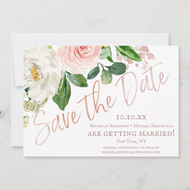 Pink Watercolor Floral Save the Date (Front)