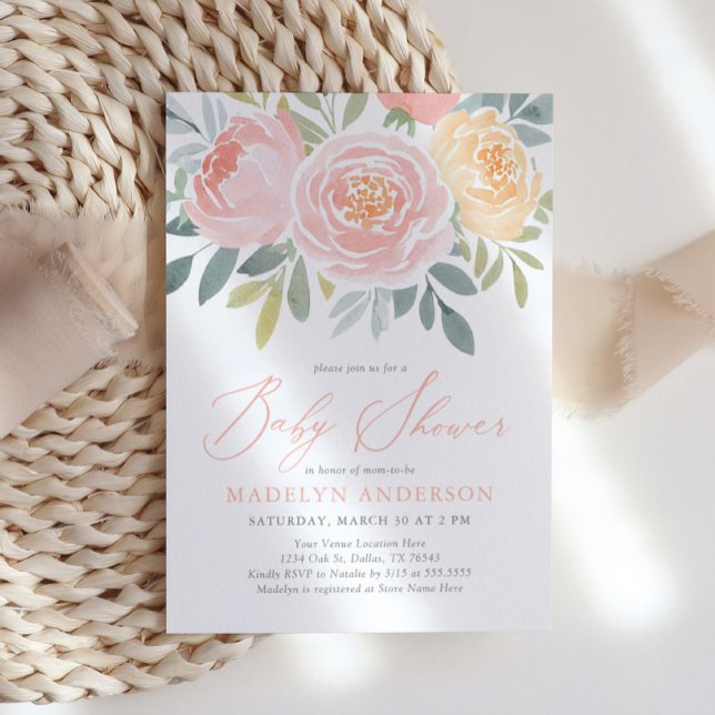 Pink Watercolor Floral Spring Baby Shower Invitation (Creator Uploaded)