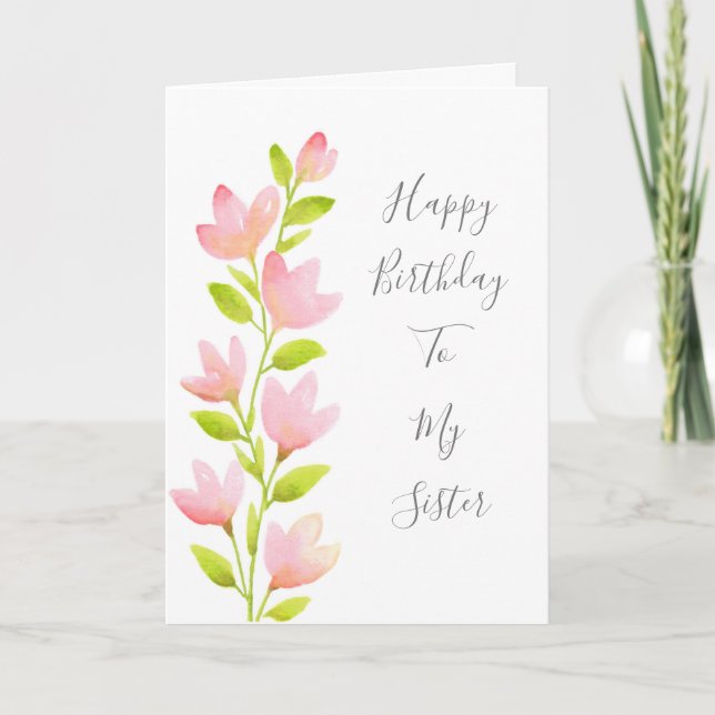 Pink Watercolor Floral Stem Card (Front)