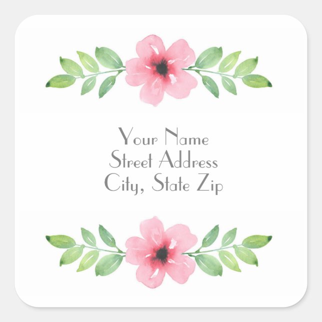 Pink Watercolor Floral Swag Square Sticker (Front)