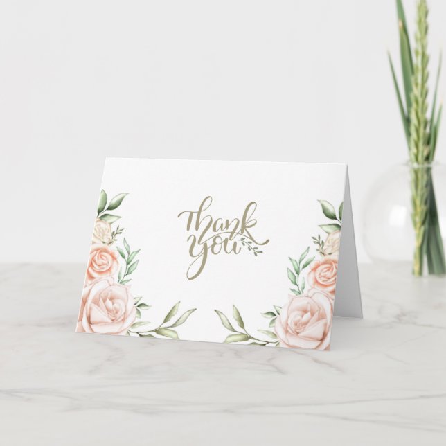 Pink  Watercolor Floral Thank You (Front)
