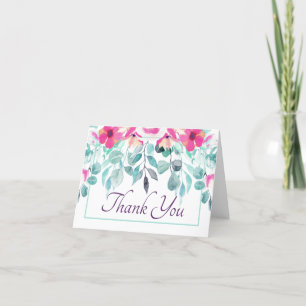 Pink watercolor floral thank you card